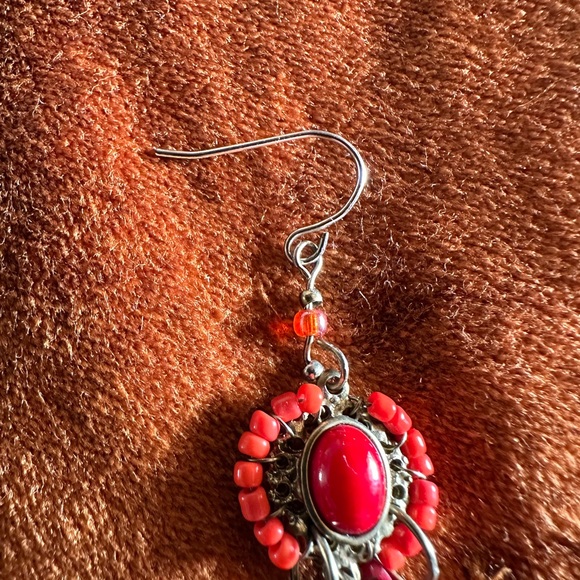 Anthropologie Red and Orange Drop Earrings - Picture 2 of 3